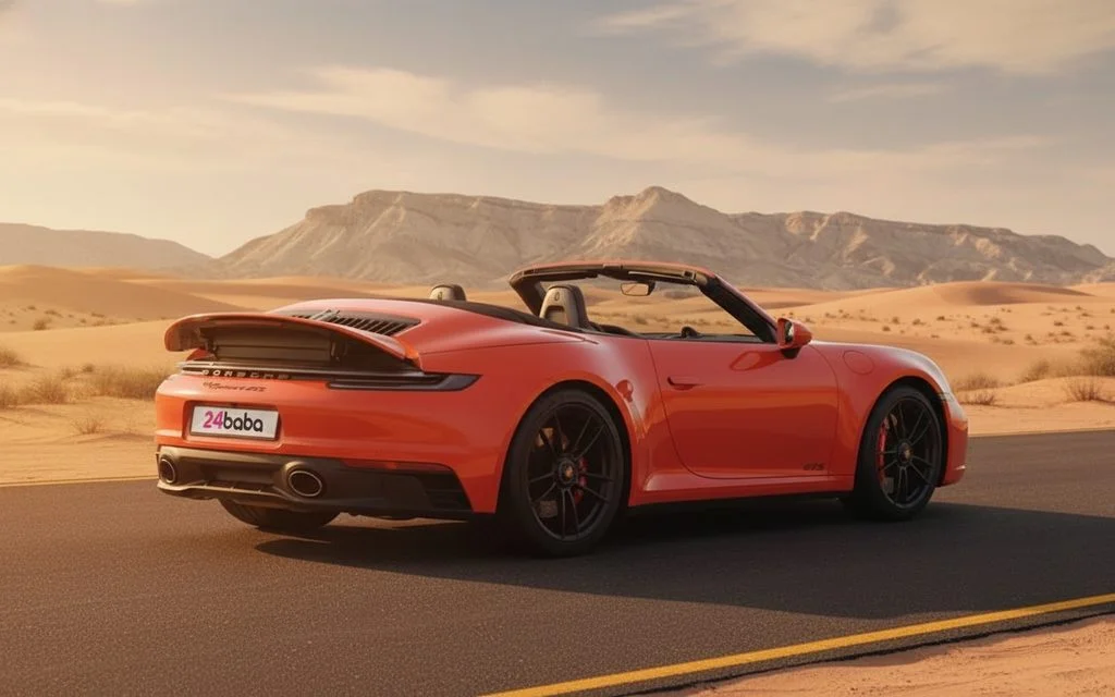 Porsche 911 2022 Orange rear view showing taillights – rental in Dubai