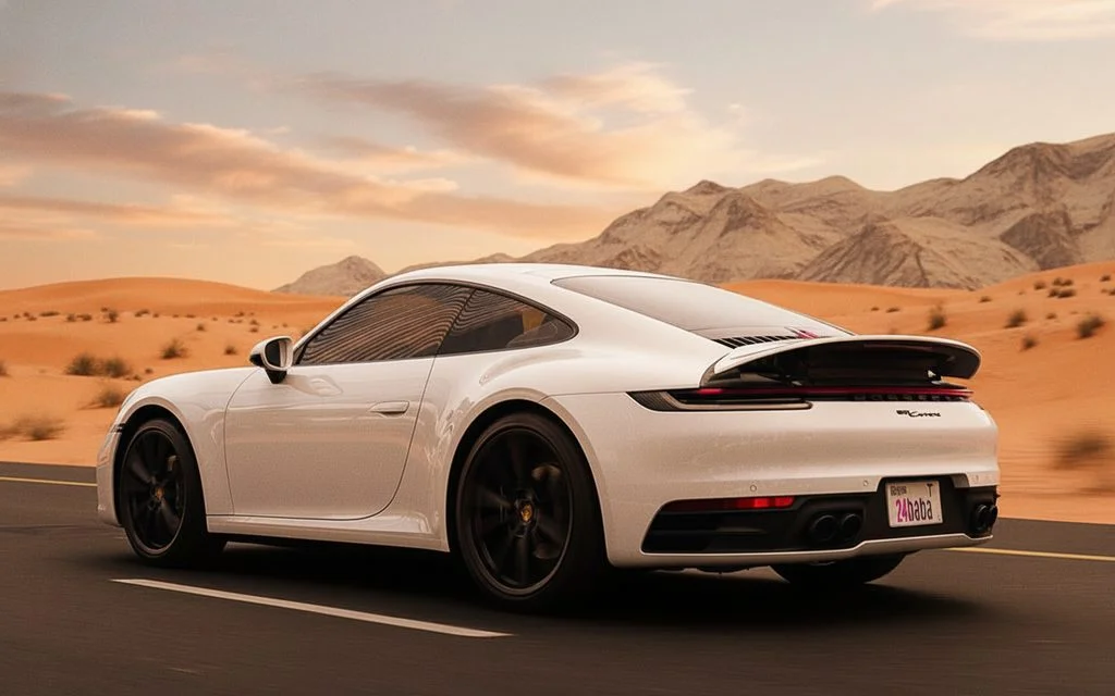Porsche 911 2023 White rear view showing taillights – rental in Dubai