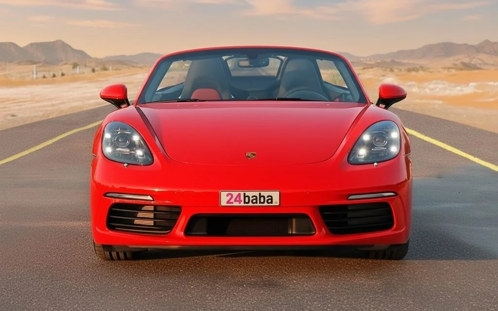 Porsche Boxster 2025 Red front view with headlights