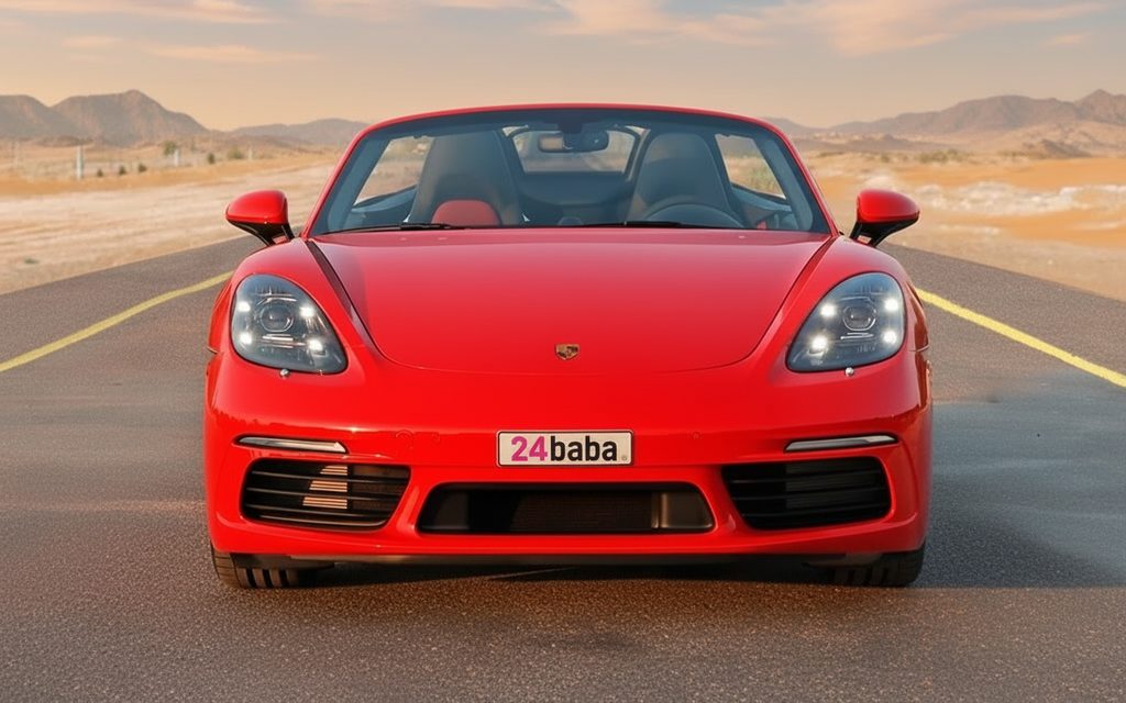 Porsche Boxster 2025 Red front view with headlights