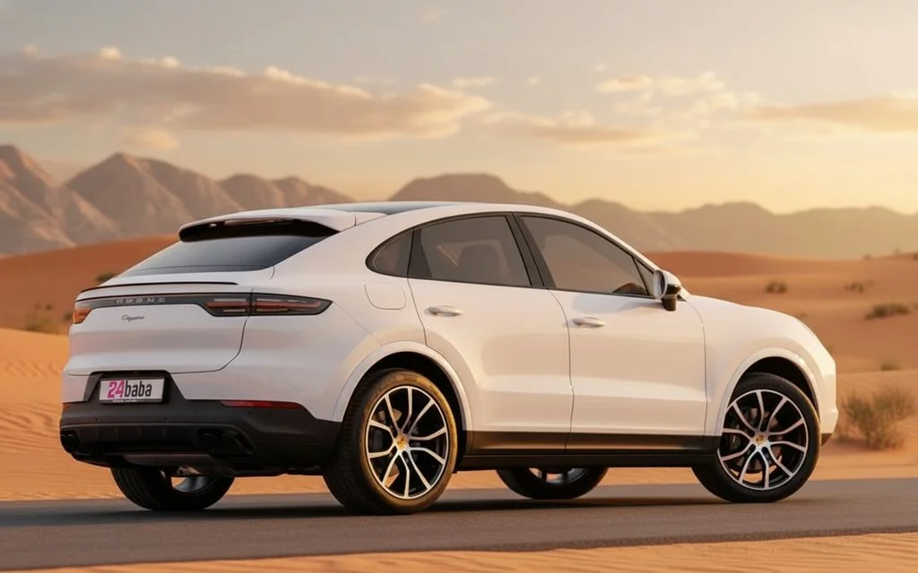 Porsche Cayenne 2023 White rear view showing taillights – rental in Dubai