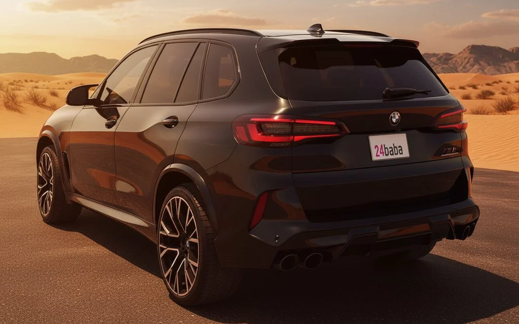 Bmw X5M 2022 Black rear view showing taillights – rental in Dubai