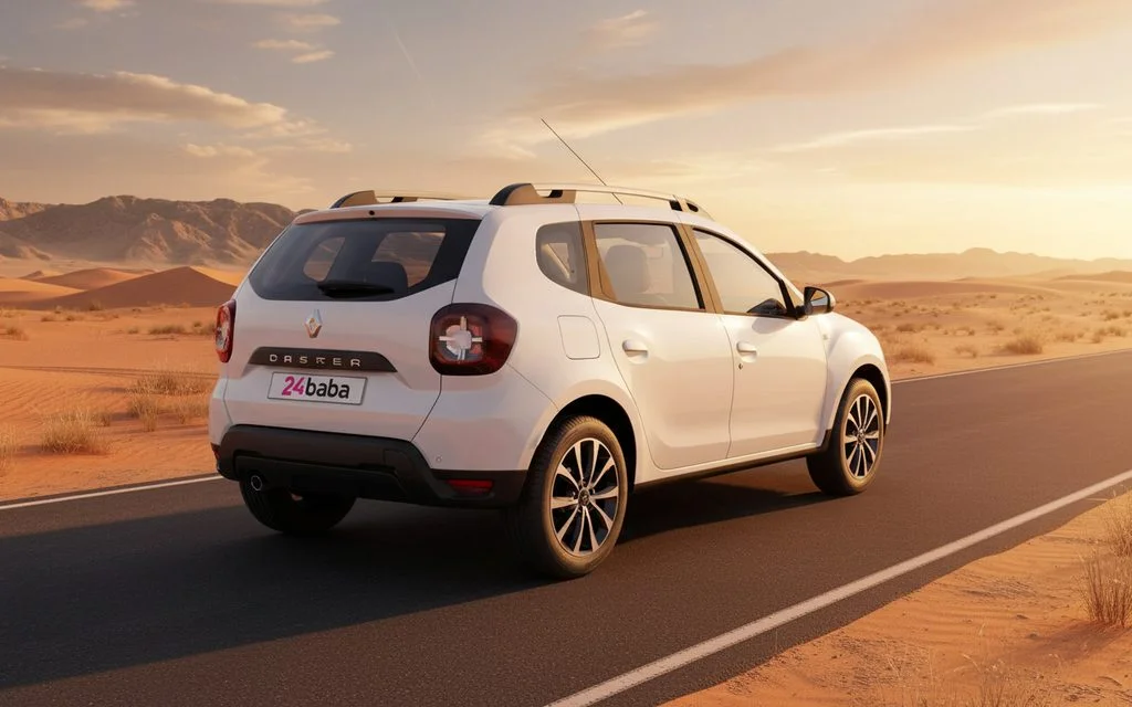 Renault Duster 2023 White rear view showing taillights – rental in Dubai