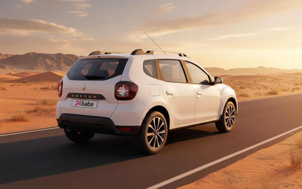 Renault Duster 2023 White rear view showing taillights – rental in Dubai