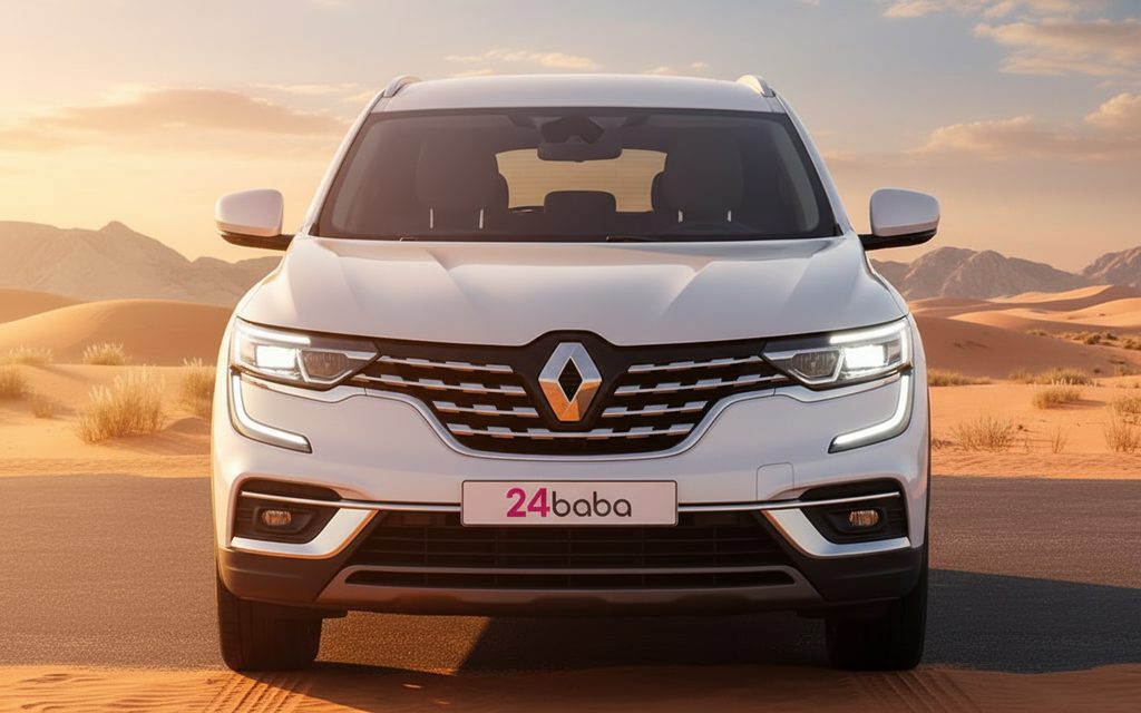 Renault Koleos 2022 White front view with headlights – rental in Dubai