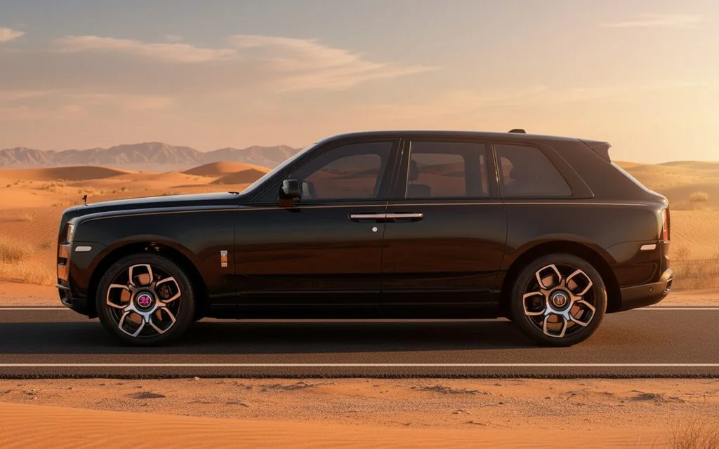 RollsRoyce Cullinan 2024 Black side profile – rental in Dubai