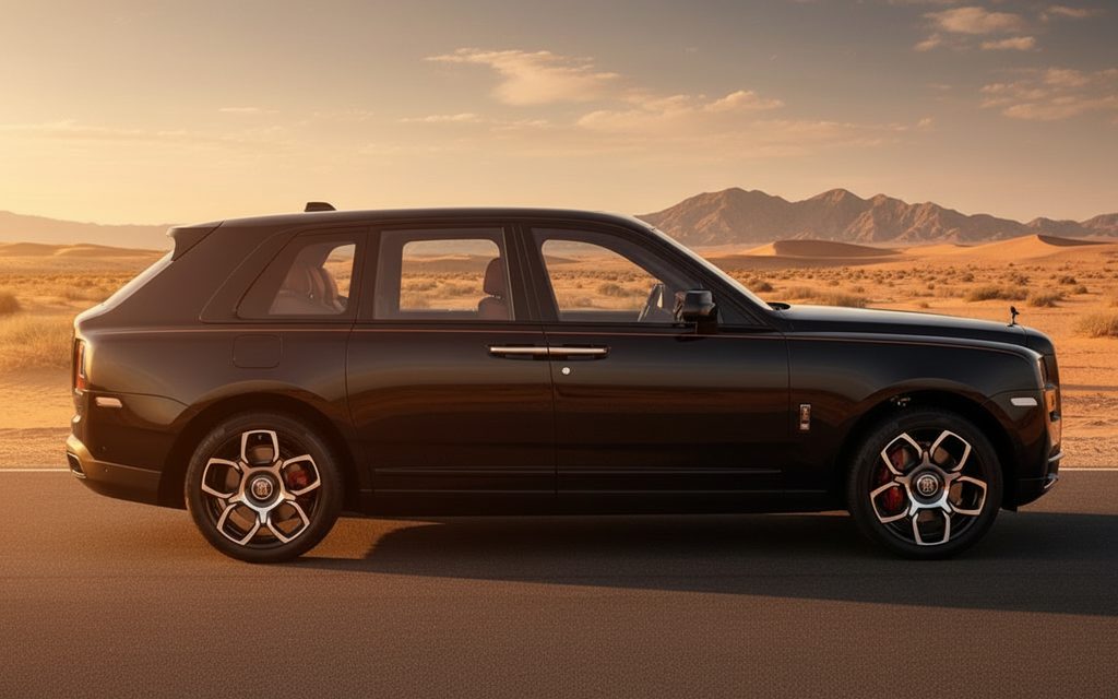 RollsRoyce Cullinan 2024 Black side profile – rental in Dubai