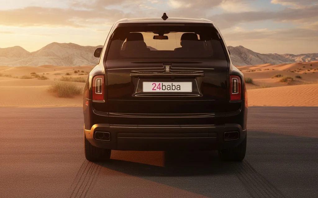 RollsRoyce Cullinan 2024 Black rear view showing taillights – rental in Dubai