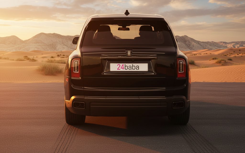 RollsRoyce Cullinan 2024 Black rear view showing taillights – rental in Dubai