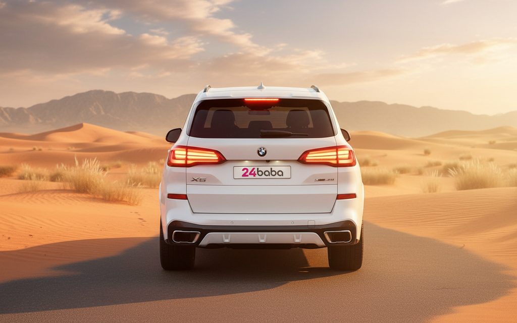 Bmw X5 2021 White rear view showing taillights – rental in Dubai