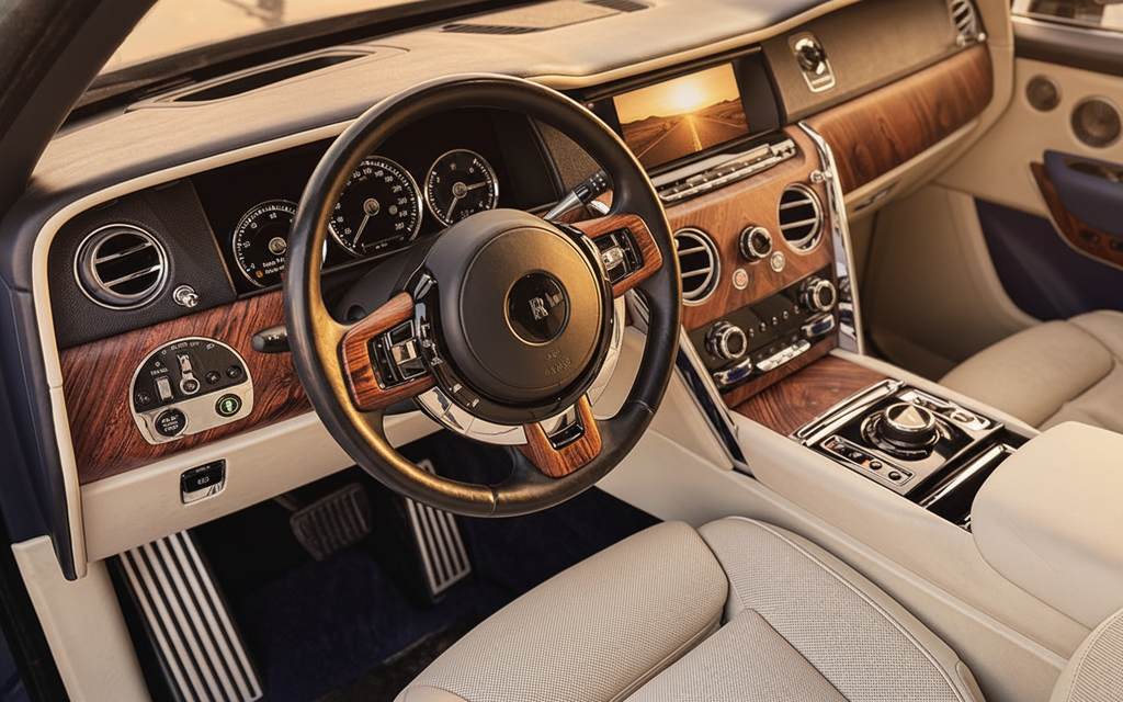 RollsRoyce Cullinan 2023 interior view showing trim – rental in Dubai