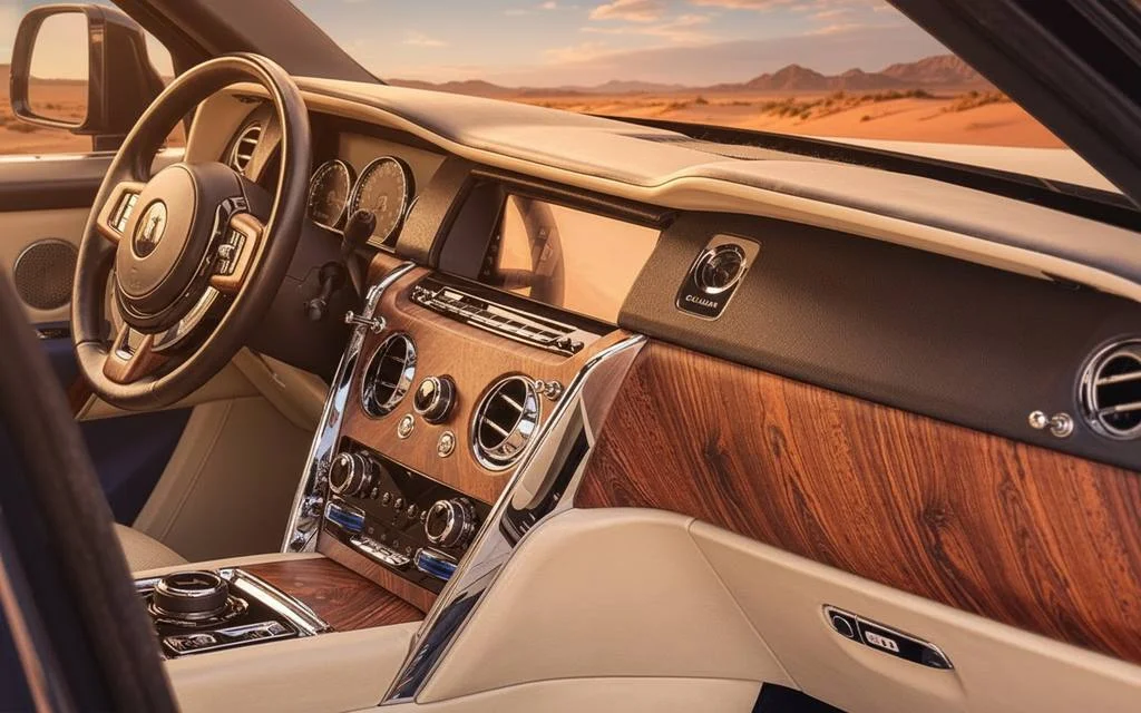 RollsRoyce Cullinan 2023 interior view showing trim – rental in Dubai