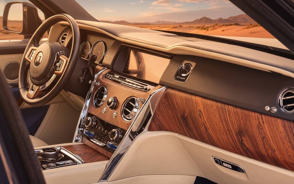 RollsRoyce Cullinan 2023 interior view showing trim – rental in Dubai