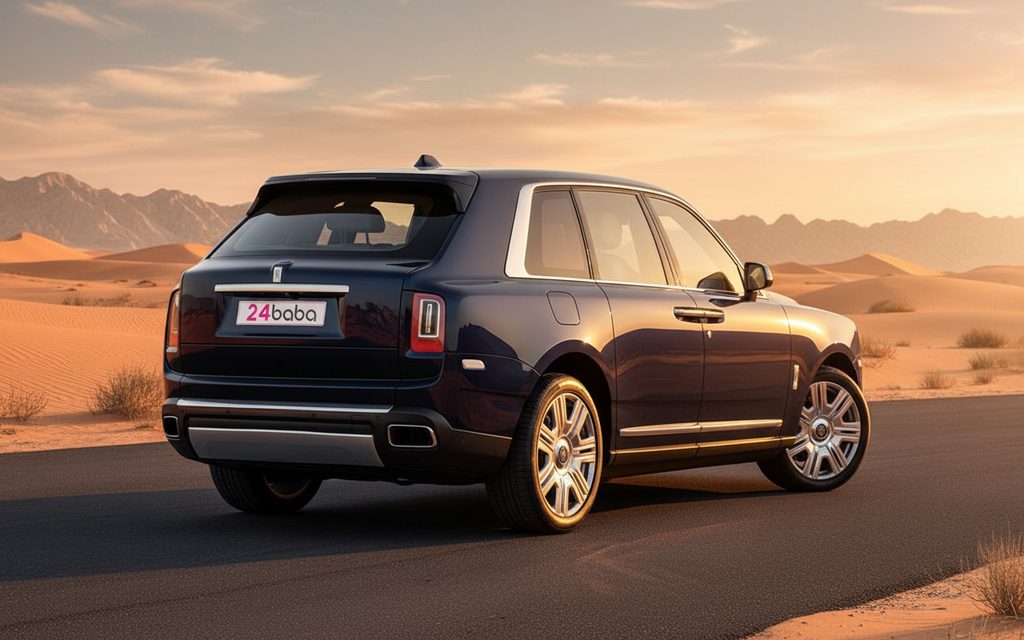 RollsRoyce Cullinan 2023 Blue rear view showing taillights – rental in Dubai