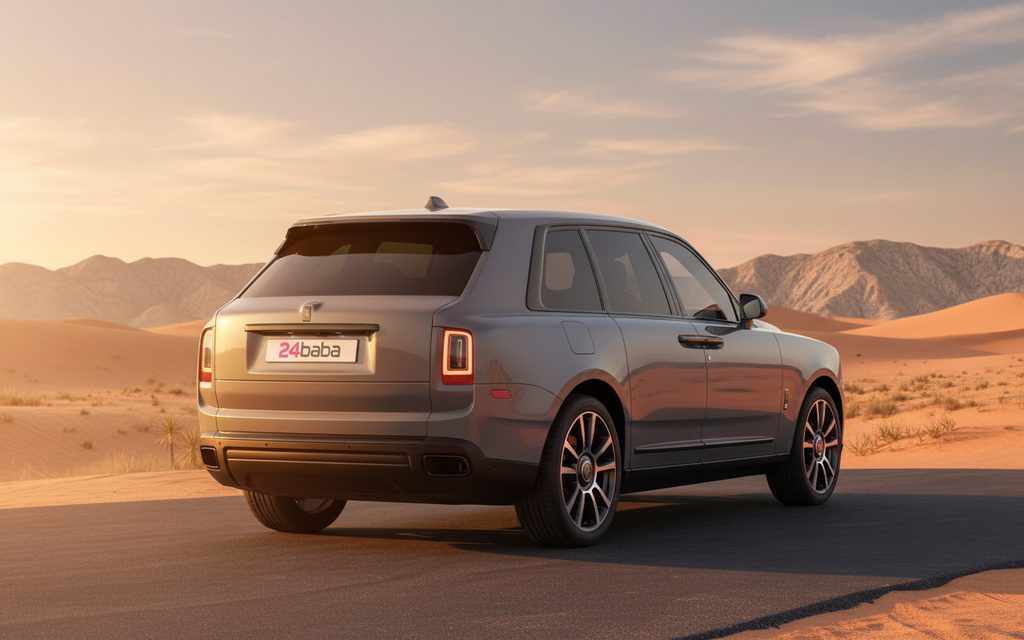 RollsRoyce Cullinan 2024 Grey rear view showing taillights – rental in Dubai