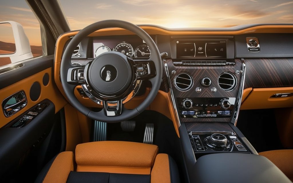 RollsRoyce Cullinan 2022 interior view showing trim – rental in Dubai