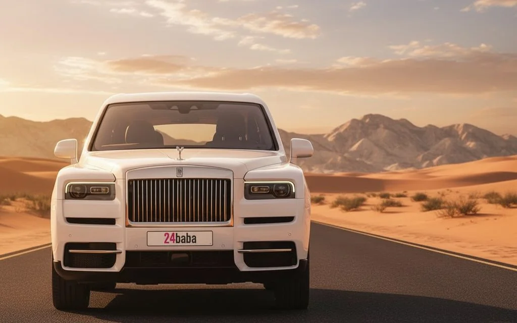 RollsRoyce Cullinan 2022 White front view with headlights – rental in Dubai