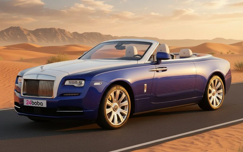 RollsRoyce Dawn 2025 Blue front view with headlights – rental in Dubai