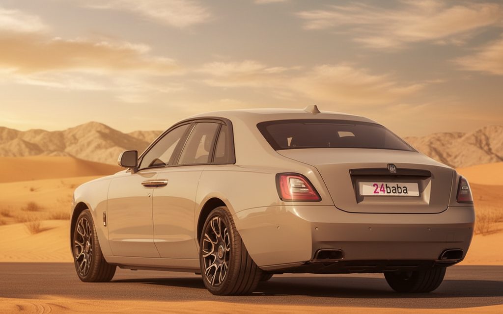 RollsRoyce Ghost 2023 Grey rear view showing taillights – rental in Dubai