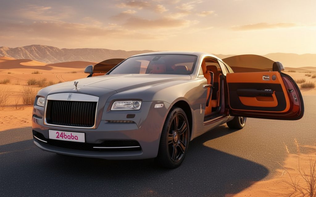 RollsRoyce Wraith 2025 Grey front view with headlights – rental in Dubai