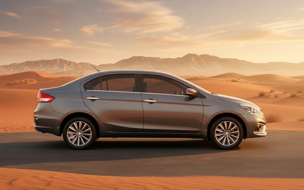Suzuki Ciaz 2024 Silver side profile – rental in Dubai