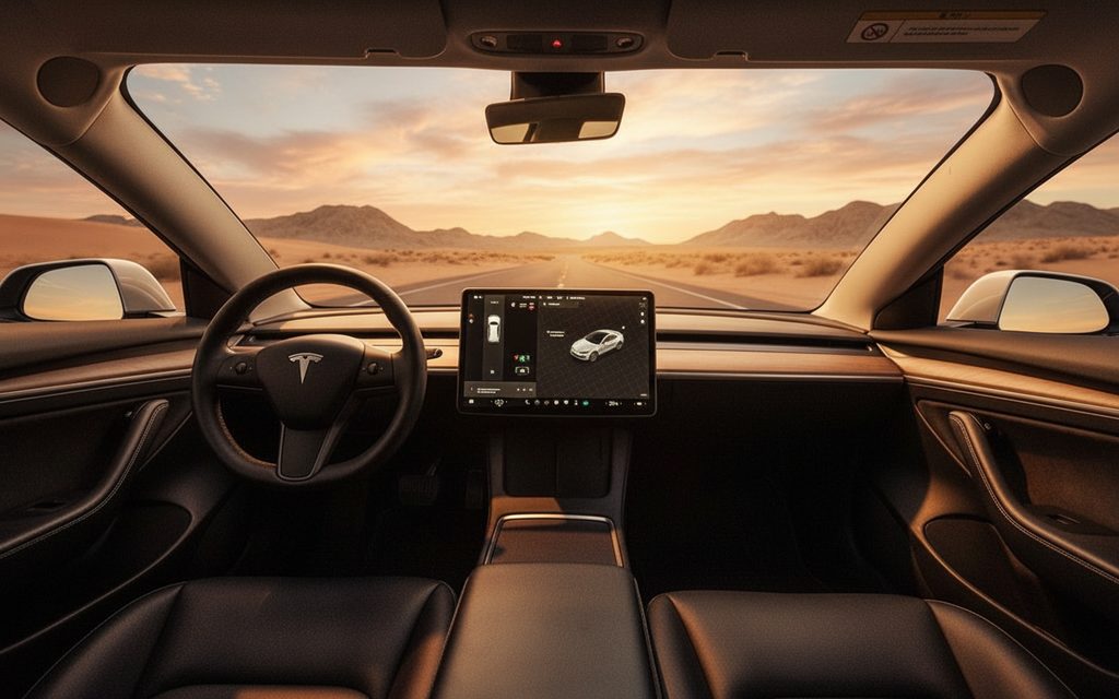Tesla Model3 2021 interior view showing trim – rental in Dubai