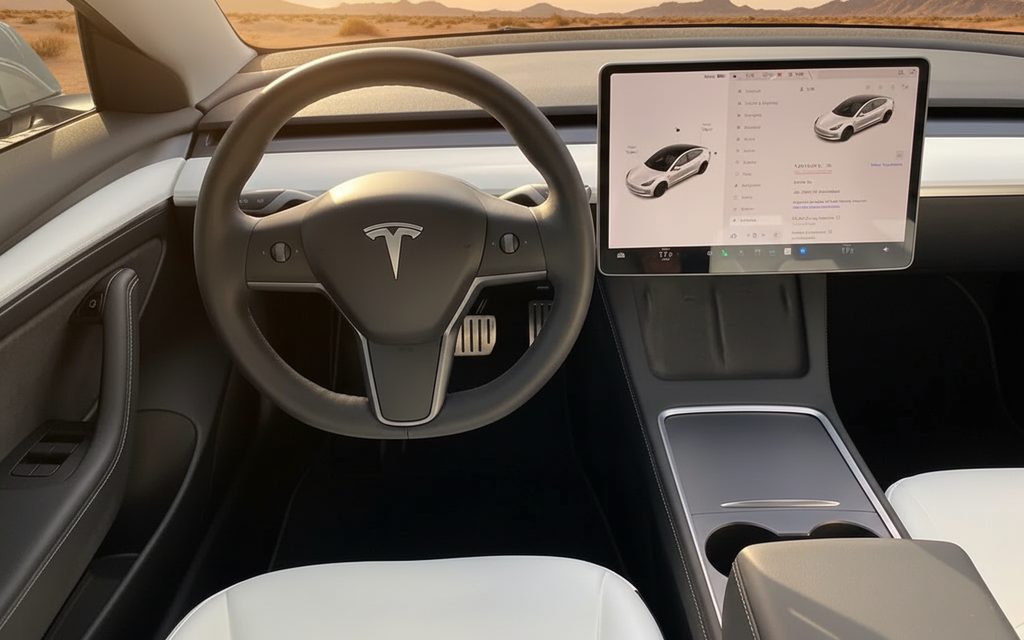 Tesla Model3 2023 interior view showing trim – rental in Dubai