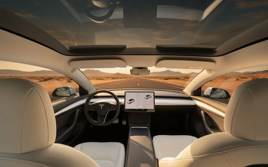 Tesla Model3 2023 interior view showing trim – rental in Dubai