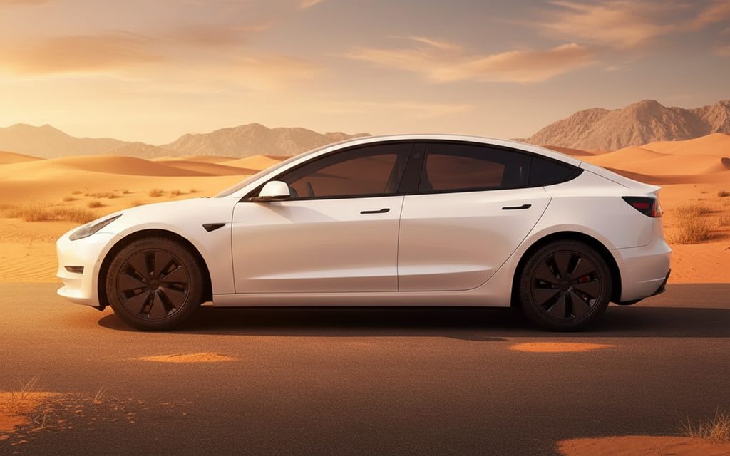 Tesla Model3 2024 White side profile – rental in Dubai