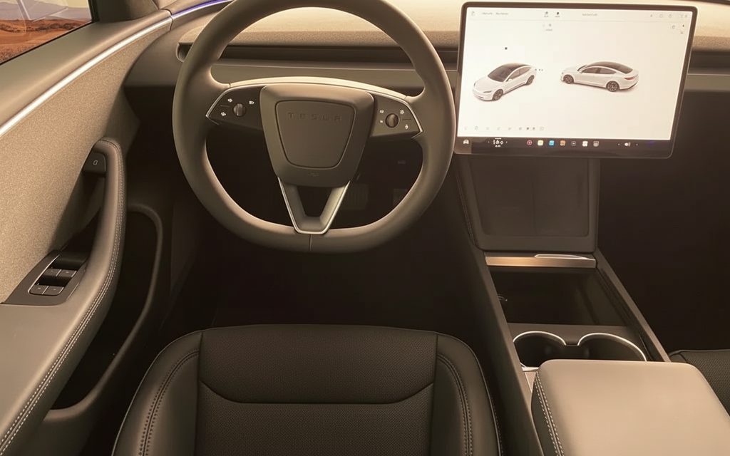 Tesla Model3 2024 interior view showing trim – rental in Dubai