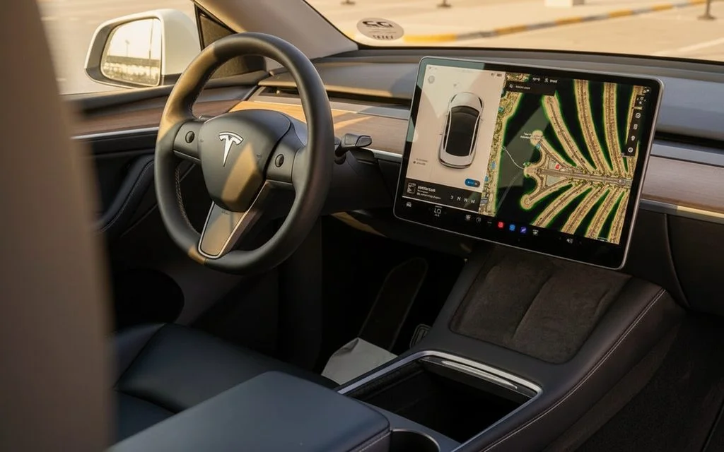 Tesla ModelY 2022 interior view showing trim – rental in Dubai