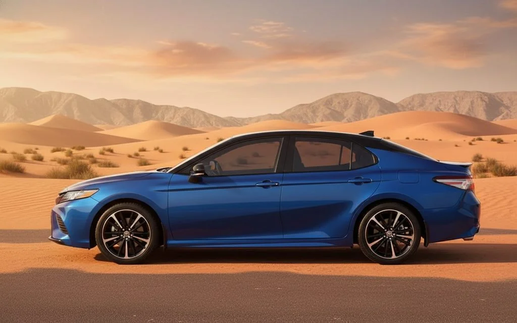 Toyota Camry 2020 Blue side profile – rental in Dubai