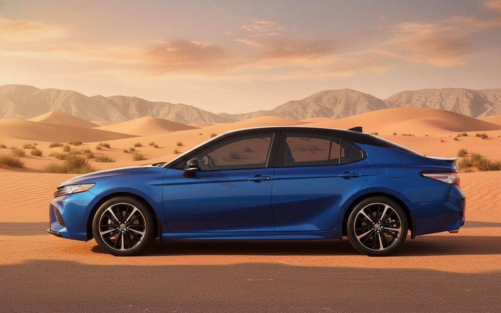 Toyota Camry 2020 Blue side profile – rental in Dubai