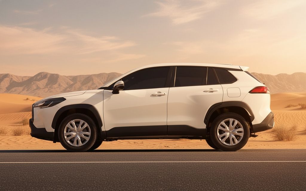 Toyota CorollaCross 2023 White side profile – rental in Dubai