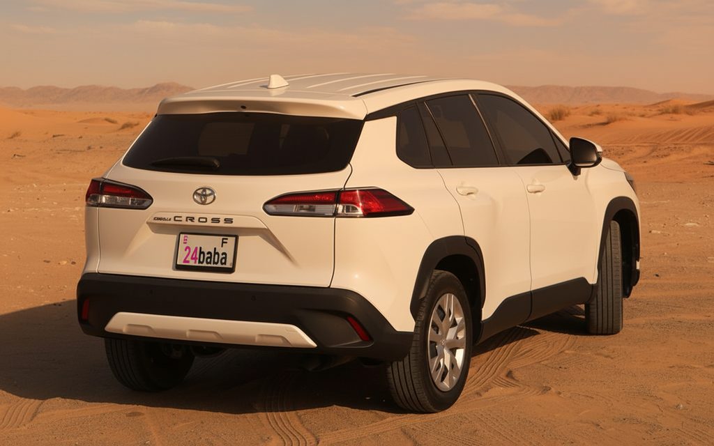 Toyota CorollaCross 2023 White rear view showing taillights – rental in Dubai