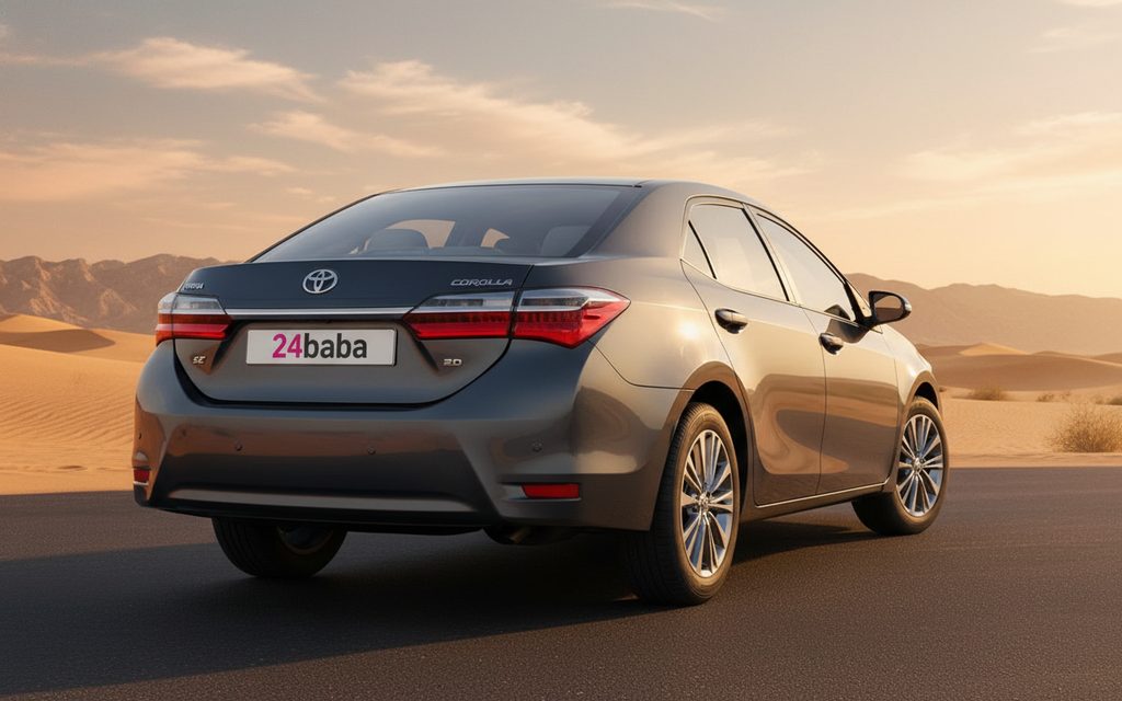 Toyota Corolla 2025 Grey rear view showing taillights – rental in Dubai