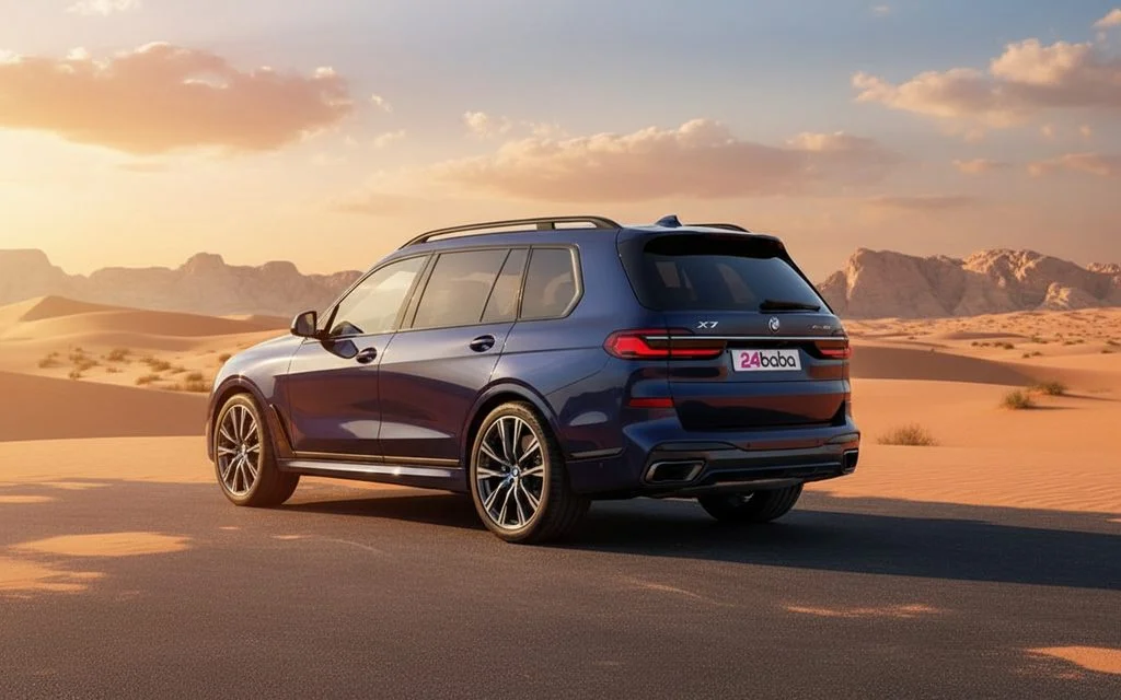 Bmw X7 2023 Blue rear view showing taillights – rental in Dubai