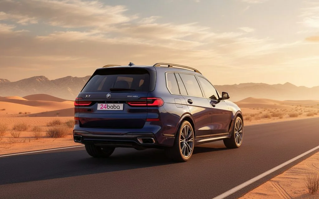 Bmw X7 2023 Blue rear view showing taillights – rental in Dubai
