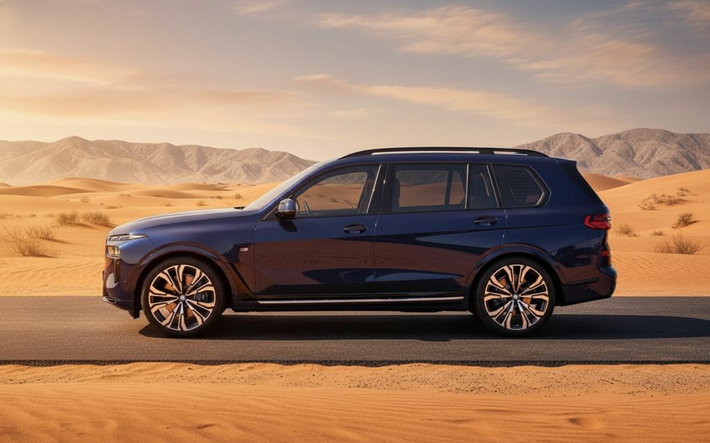 Bmw X7 2023 Blue side profile – rental in Dubai