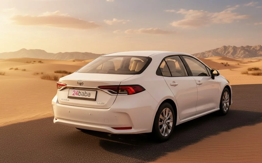 Toyota Corolla 2022 White rear view showing taillights – rental in Dubai