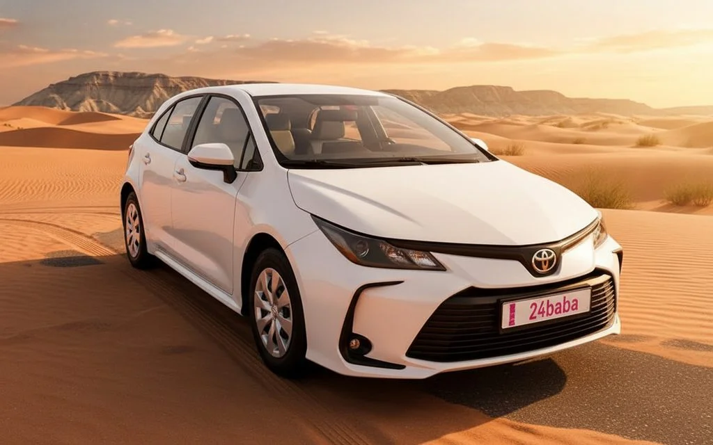 Toyota Corolla 2022 White front view with headlights – rental in Dubai