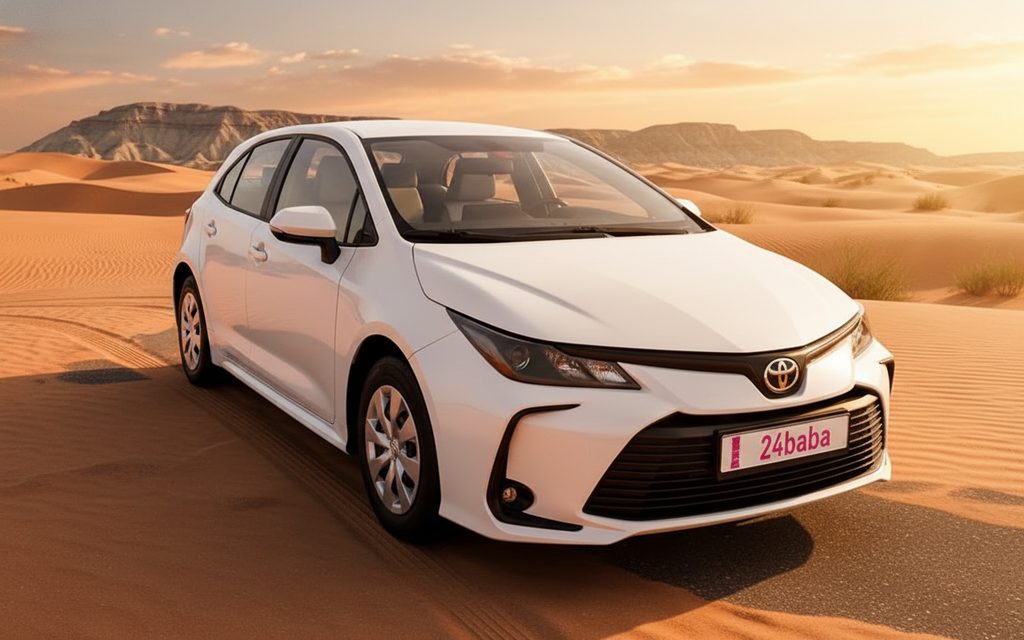 Toyota Corolla 2022 White front view with headlights – rental in Dubai