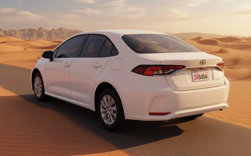 Toyota Corolla 2023 White rear view showing taillights – rental in Dubai
