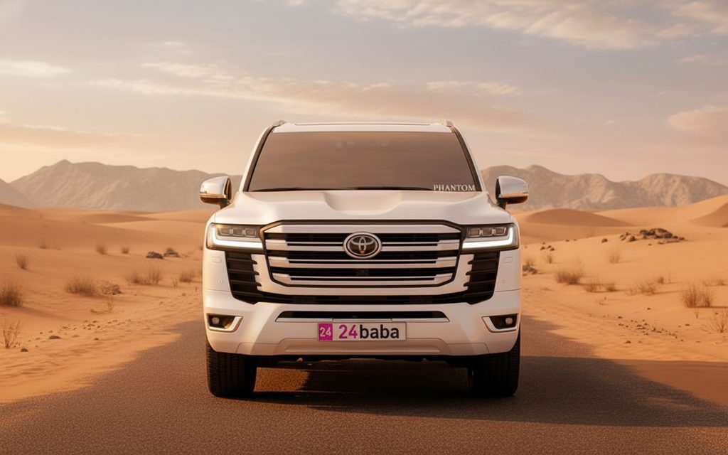 Toyota LandCruiser 2022 White front view with headlights – rental in Dubai