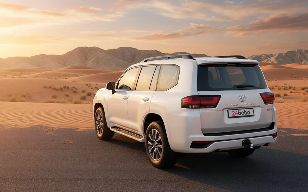 Toyota LandCruiser 2023 White rear view showing taillights – rental in Dubai