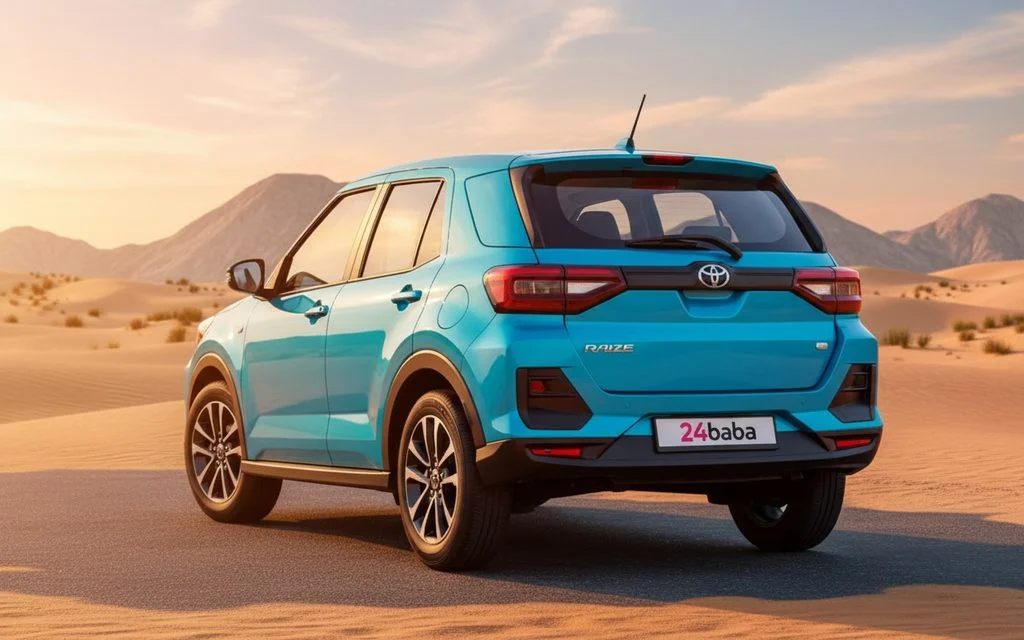 Toyota Raize 2023 Blue rear view showing taillights – rental in Dubai