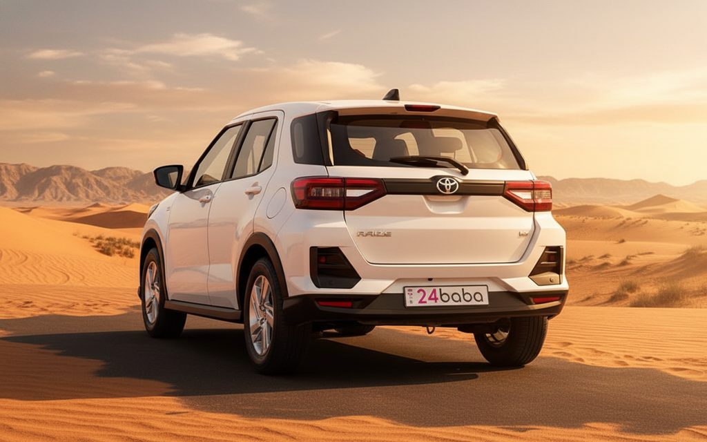 Toyota Raize 2023 White rear view showing taillights – rental in Dubai