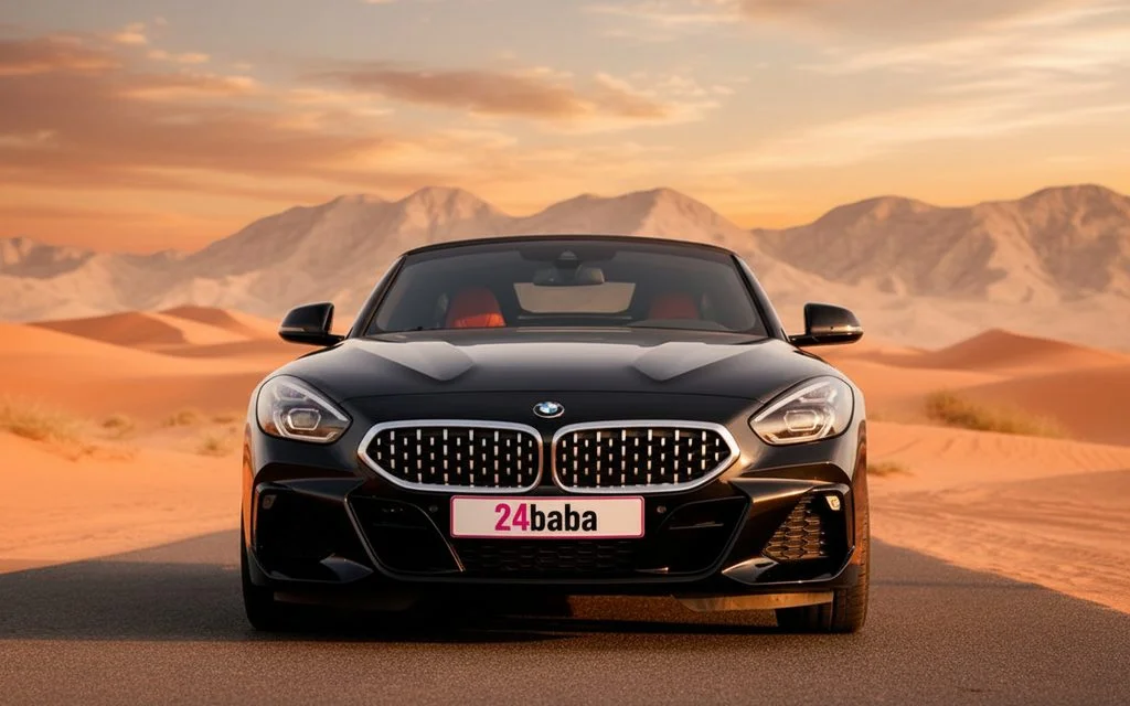 Bmw Z4 2023 Black front view with headlights – rental in Dubai