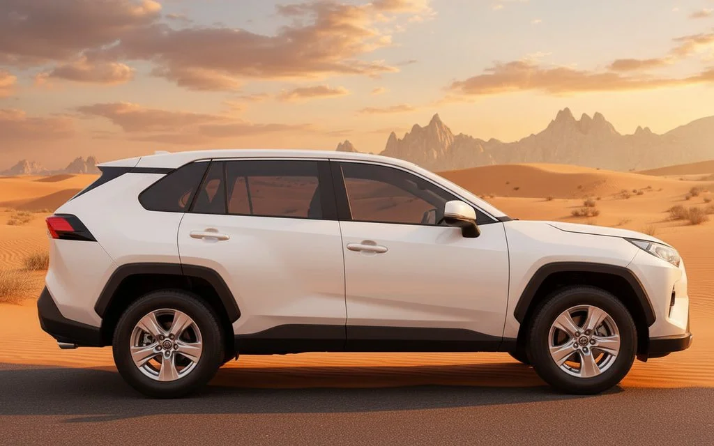 Toyota Rav4 2023 White side profile – rental in Dubai