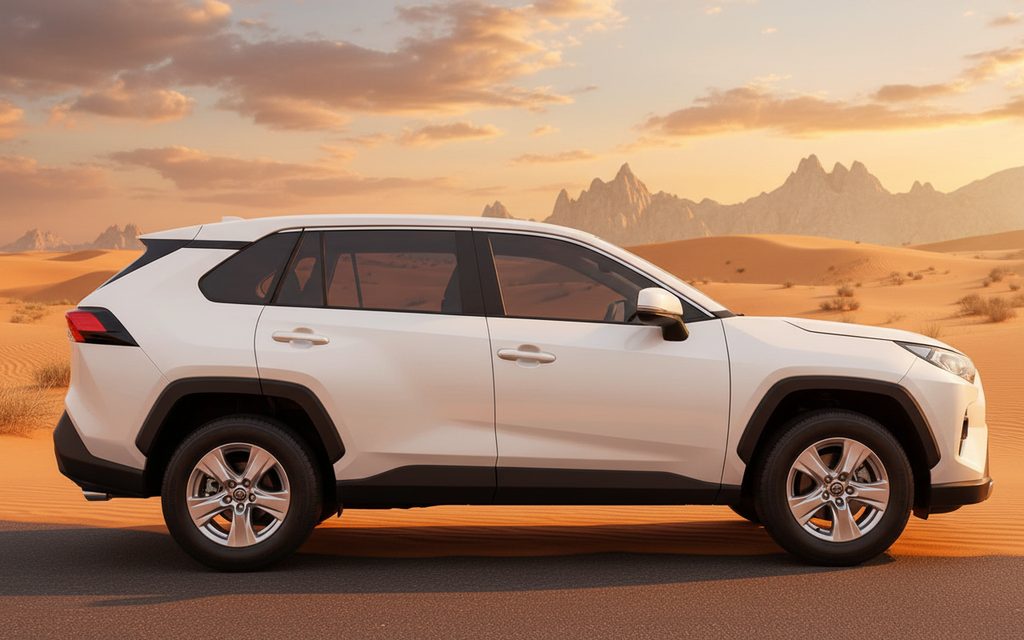 Toyota Rav4 2023 White side profile – rental in Dubai